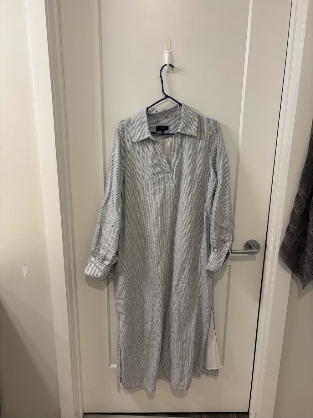 Quince Light Gray Linen-Blend Long Sleeve Shirt Dress
